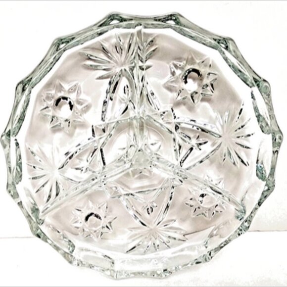 Antique Covetro Italy Prescut Glass Star of David 3 Sect Divided Relish 6" Dish - Picture 5 of 9